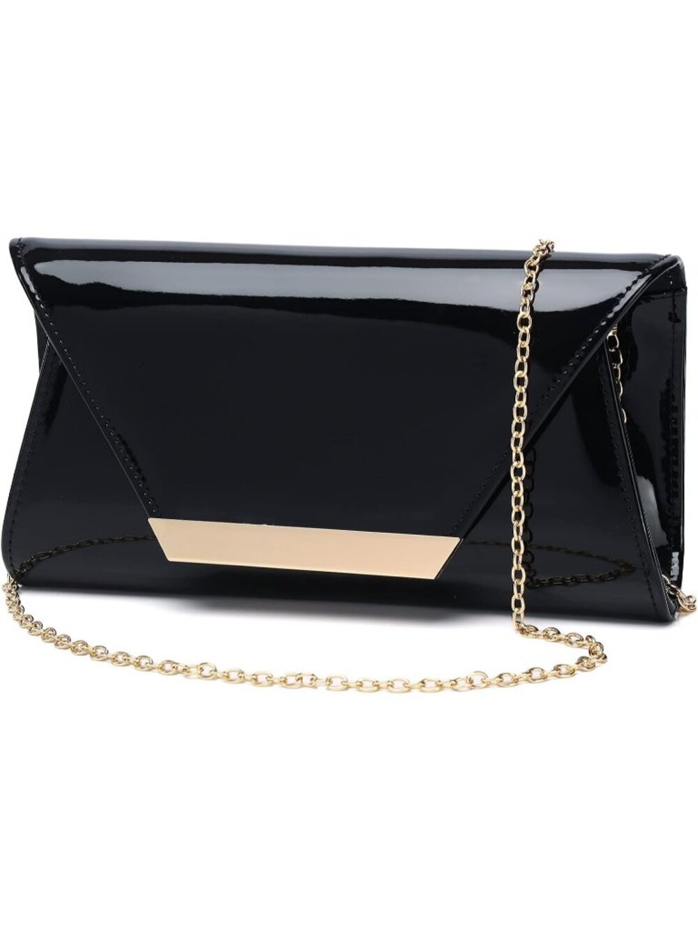Women's Black Patent Leather Clutch Purse Formal Party Evening Bag Handbag
